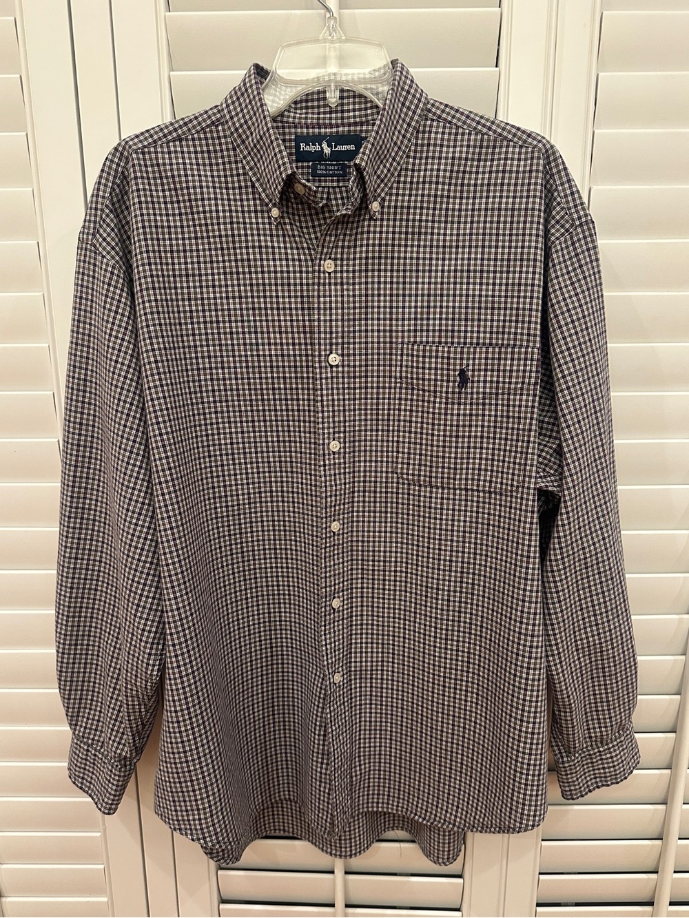 Ralph Lauren Men’s 100% Cotton Big Shirt Navy/Green Check Button-Down-Size L